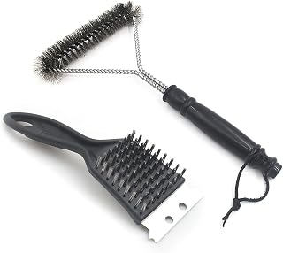 Fyfjur BBQ Cleaning Wire Brush, Bbq Cleaner, grill brush, BBQ Oven Cleaner, 2 in 1 Pointed Tail Wire BBQ Brush + Stainless Steel Curl Grill Brush Barbecue Cleaning Kit(Black)