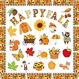 80 HAPPY FALL Deko Set für Pinnwände mit Ahornblättern, Kürbissen und Wandkarten (keine Aufkleber) für Klassenzimmer. Inklusive DS Klebequadrate zur einfachen Befestigung, ideal für Schüler und Lehrer