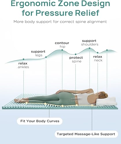 Miniatura 3 de Cubrecolchón de espuma viscoelástica de gel refrescante de 2 pulgadas, tamaño King, 5 zonas, para aliviar el dolor de espalda, protector de colchón
