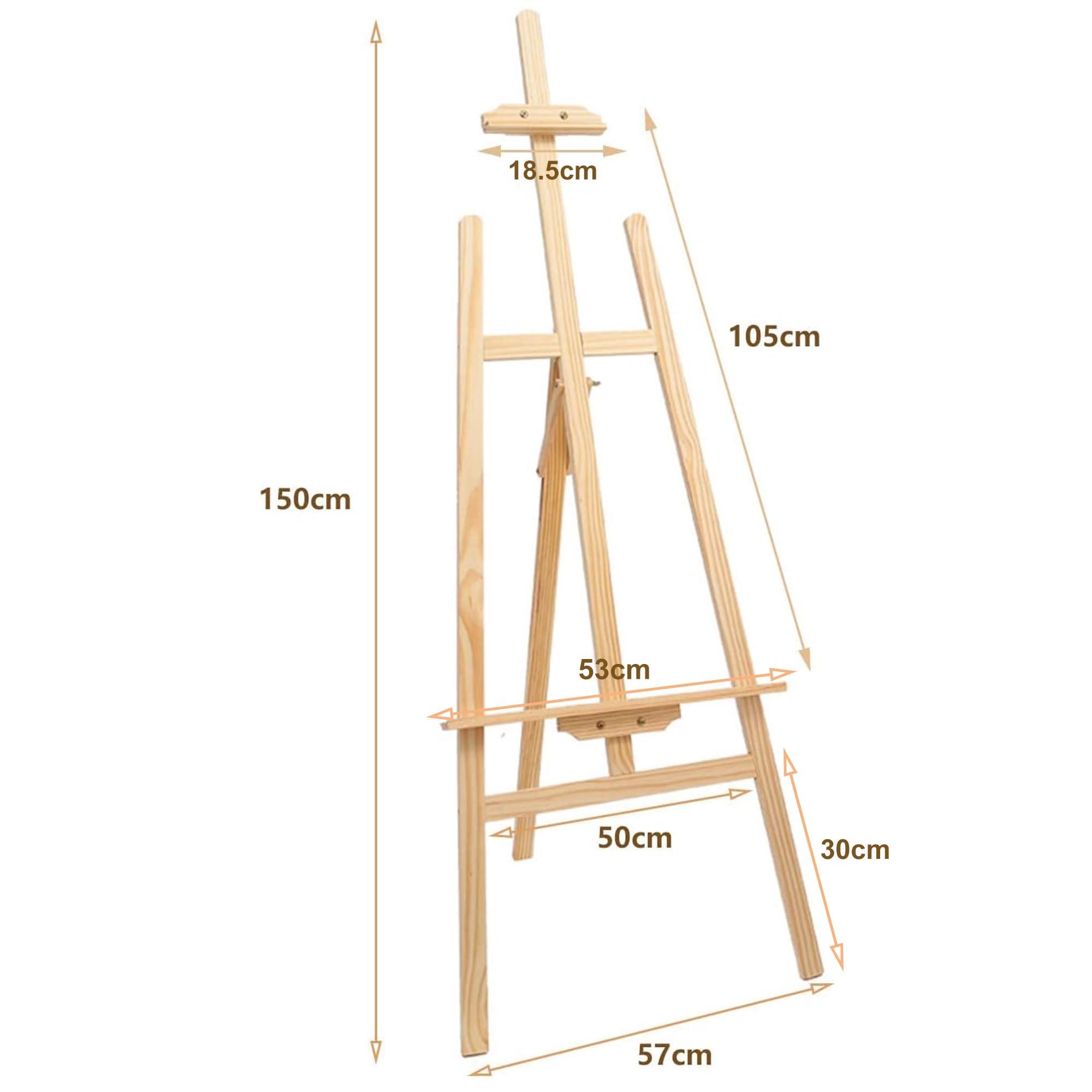 uyoyous Sztaluga drewniana, stojąca dla dzieci, 150 cm wysokości, regulowana sztaluga trójnogowa, sztaluga do ateliery, składana sztaluga drewniana do płótna do 105 cm, sztaluga do malowania artystycznego, reklama zewnętrzna