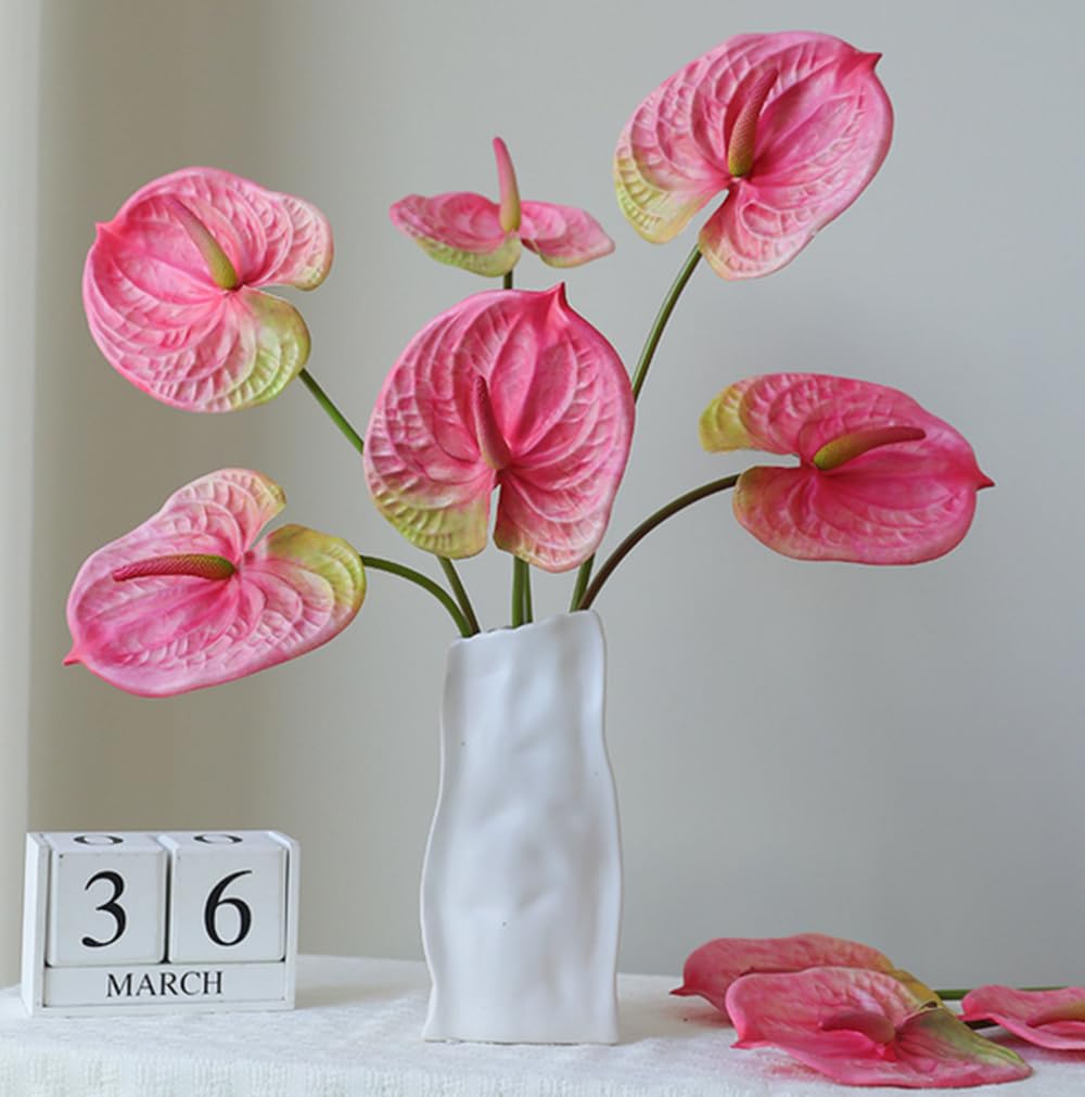 Rikyo Pink 5Pcs 61Cm Artificial Anthurium Lily Flowers Permanent For Home Decor Bouquet For Home Bridal Wedding Festival Party, Crafts, Store Decor Small Flower Bouquet Accessories (Pink)