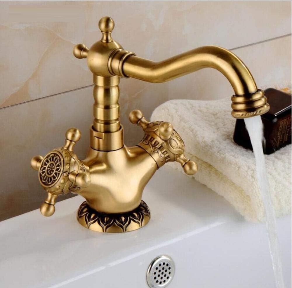 Rubinetto miscelatore in ottone anticato con due maniglie, stile vintage per bagno e cucina