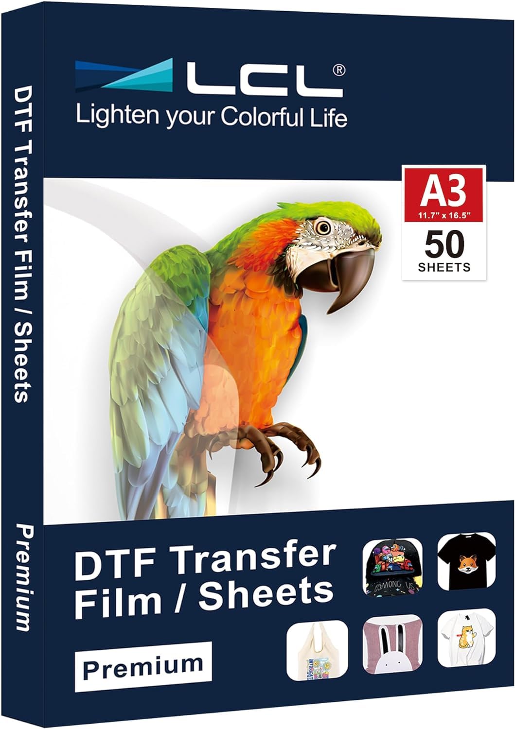 LCL DTF A3 (29,7 cm x 42 cm) - 50 fogli DTF Transfer Film Paper, Foglio di Premium PreTreat Matt Doppio Lato - Carta per trasferimento caldo di animali domestici