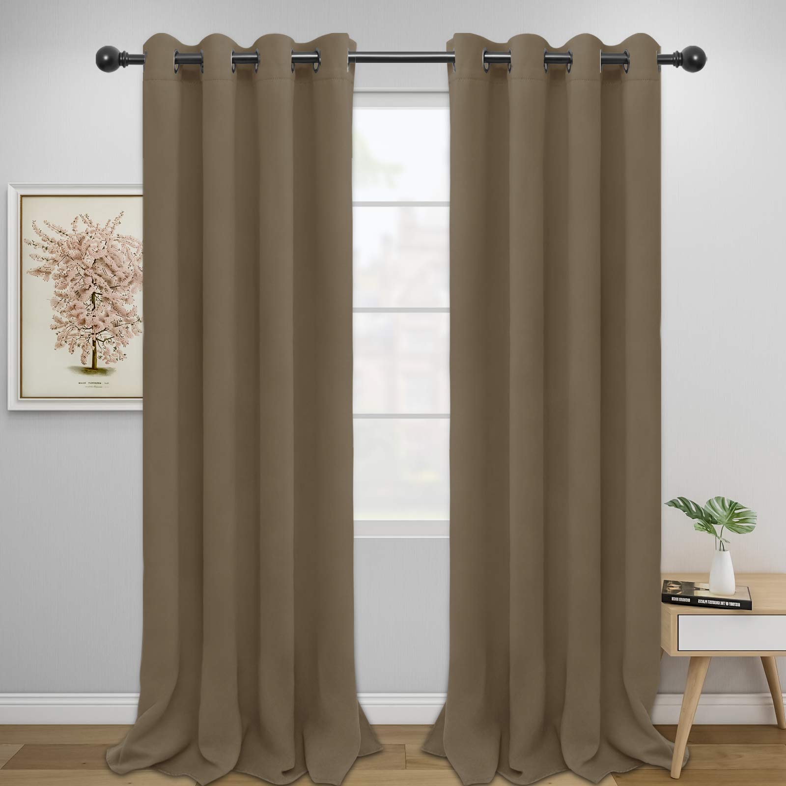 Easy-Going Blackout Curtains for Bedroom, Solid Thermal Insulated Grommet and Noise Reduction Window Drapes, Room Darkening Curtains for Living Room, 2 Panels (52x96 in,Natural) โ image 1