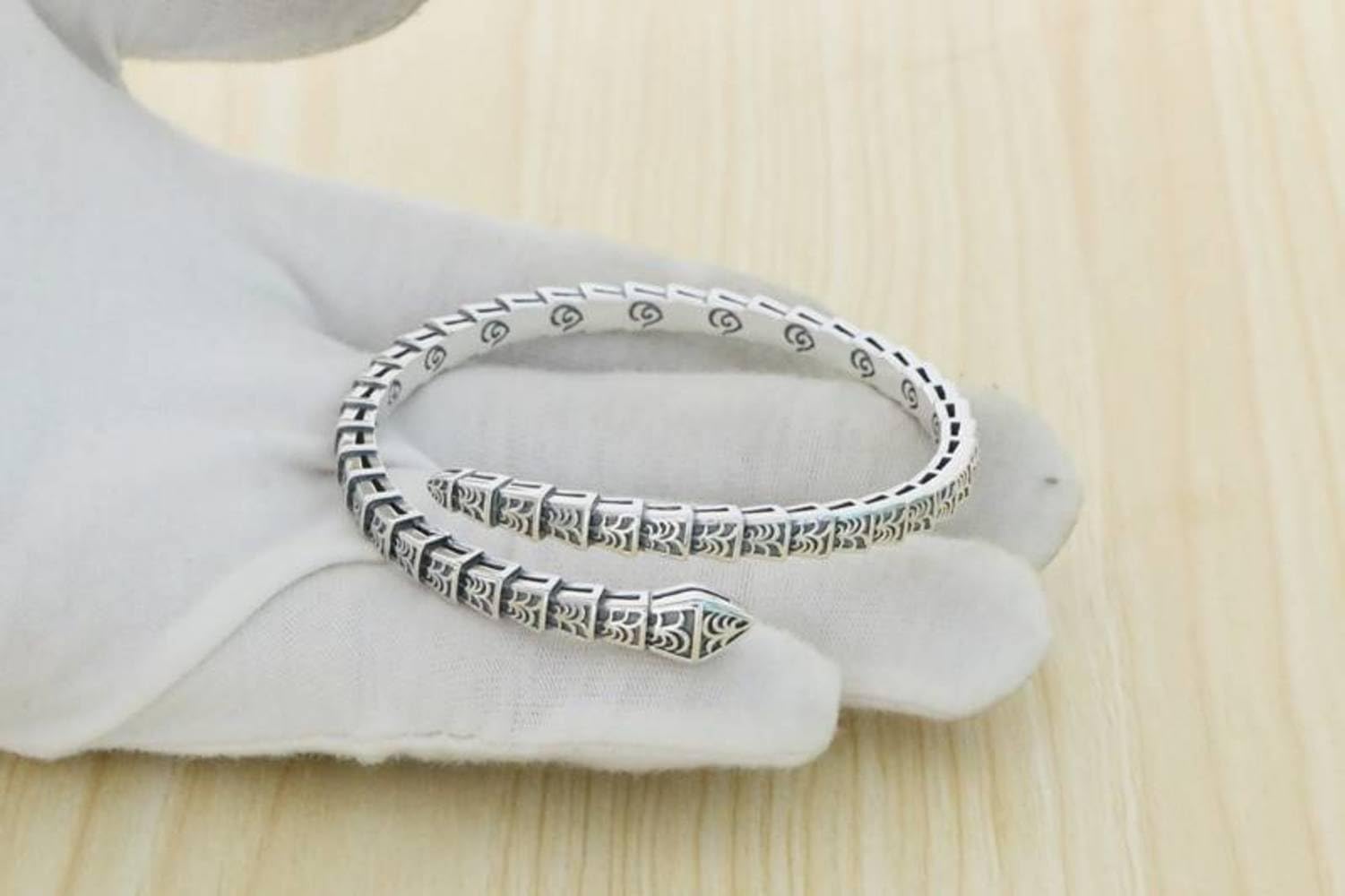 Brazalete Pulsera Serpiente Plata Esterlina Vintage Diseño Boca Viva Personalizada Joyería Mano Serpiente Pequeña Alto Grado Diseño Pulsera Sentido Joyería Serpiente Espiritual