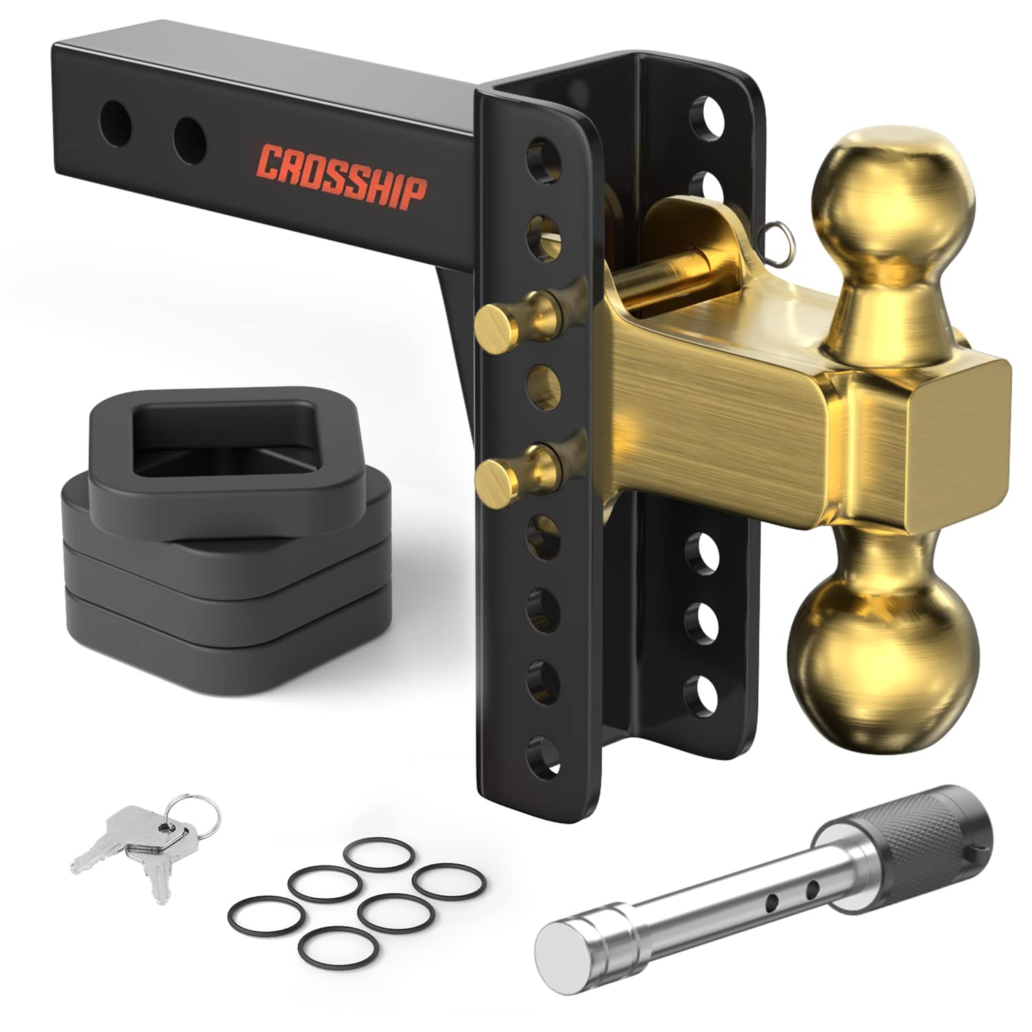 CROSSHIP Adjustable Trailer Hitch Solid Ball Mount -Fits 2'' Receiver, 6 Inch Drop Hitch with 2'' & 2-5/16'' Solid Dual Balls, 25,000 lbs Capacity- Tow Hitch for Heavy Duty Truck with Lock Pins