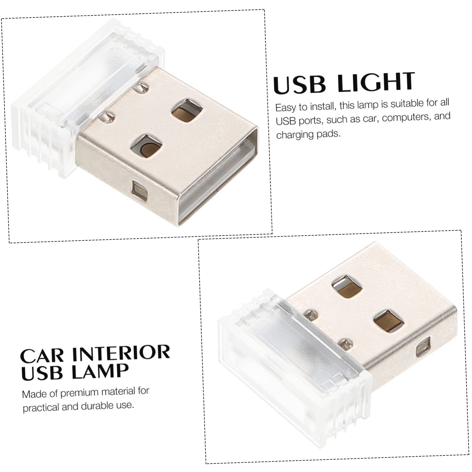 OUNONA Light Car Kit 4pcs Usb Led Lights Easy Install Soft Blue for Car Interior