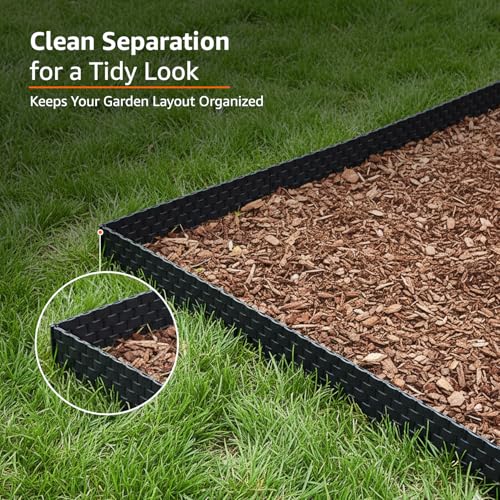 Image of Amazon Basics Garden Edge | Weather-Resistant Plastic Lawn Border with Black Picket Design | Easy Installation for Garden & Pathway Edging