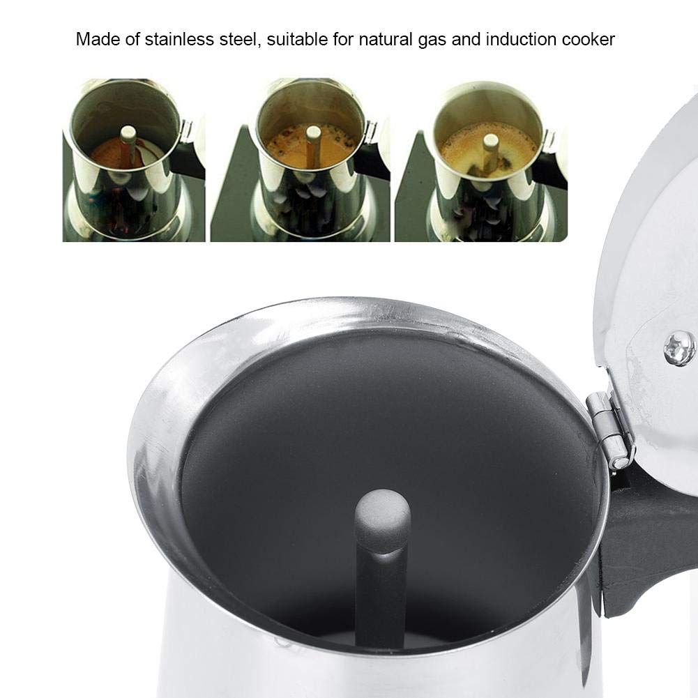 Ymiko Estufa de café eléctrica de acero inoxidable de 450 ml, juego de calentador para hacer tazas de café expreso, enchufe de la UE 220-240 V | Filtro uniforme para extracción rica y sabor óptimo, sello de silicona antifugas, compatible con gas y eléctri