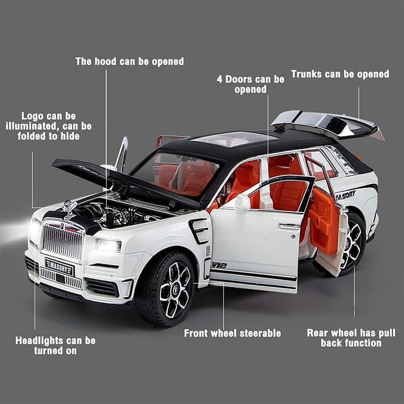 Image of Play Boy 1:32 Rolls Royce Cullinan Model Diecast Metal Alloy Pullback Toy Vehicle with Openable Doors Light and Music Car for Kids (Multicolor)
