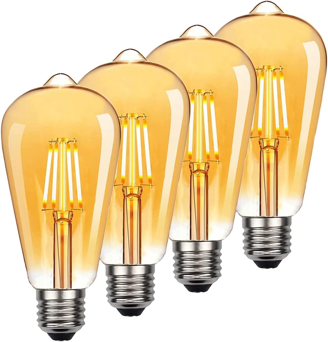 HESSION ST58 LED Bulbs,4-Packs 4W(40W Equivalent Vintage) Energy Saving Warm Light Bulbs, 110-130V 2700K Dimmable E26/E27 Base Amber Glass Edison Bulbs for Kitchens and Dining Rooms etc.