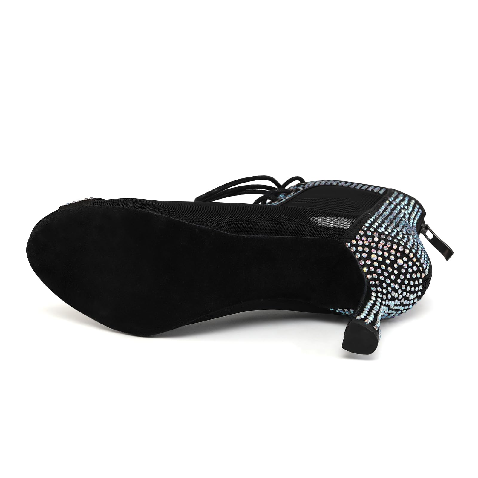 SWDZM Stivaletto Ballo Latino Donna Strass Punta Aperta | Tomaia in raso,suola in camoscio,tacco di 8,5 cm,chiusura con cerniera e lacci,ideali per le ballerine,traspiranti,leggere