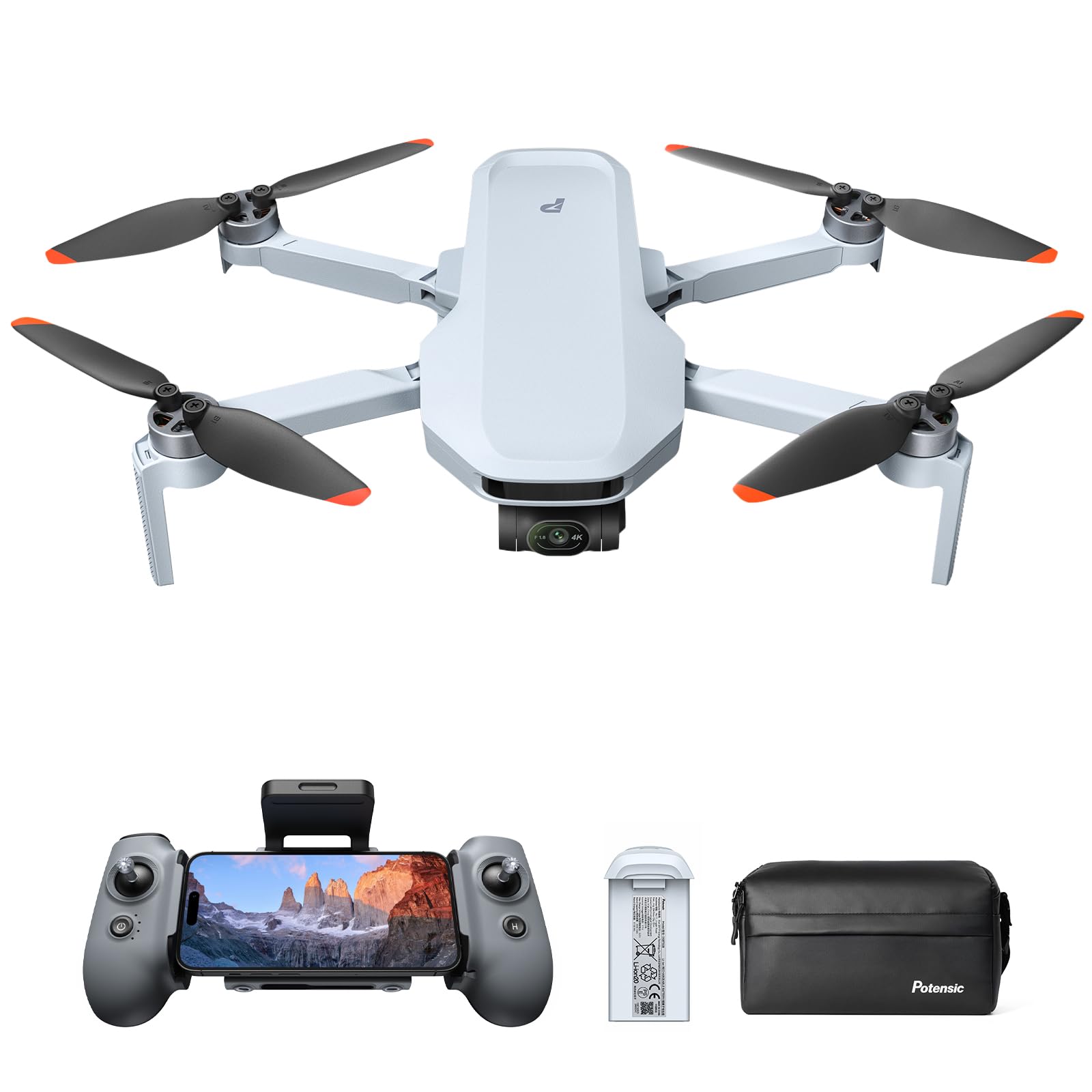 Potensic ATOM 2 Dron con Cámara para Adultos, 32 min de vuelo con Maletín de transporte, Video 4K/Foto 8K, Transmisión 10KM, Seguimiento AI, Grabación Vertical, AI Noche Shot, QuickShots