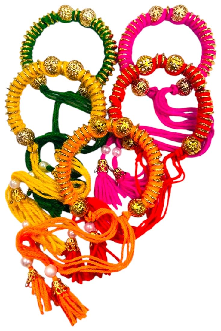 PATWA TRADERS Haldi bangles with hangings, Mehandi Giveaways, Traditional Lumba, Chuda Hanging Rakhi for Women, Kada Rakhi For Bhabhi Set