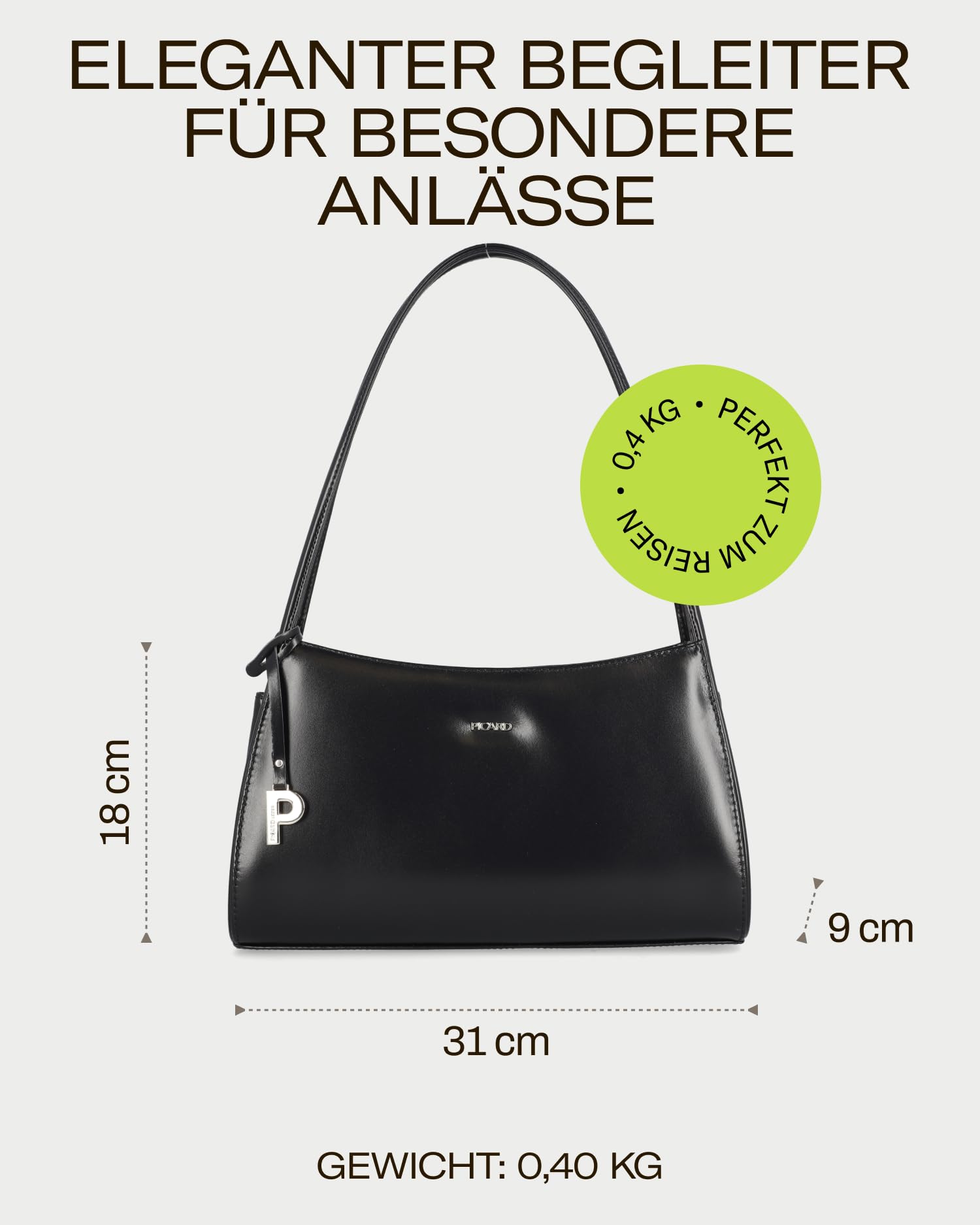 Picard Tasche Damen Schultertasche Berlin | Kleine Handtasche aus Echtleder mit Reißverschluss, gesicherten Innenfach & doppelten Trägeriemen | Elegant, Modern, Hochwertig