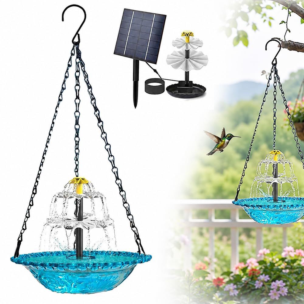 Bain d'oiseaux suspendu et fontaine solaire anti eau stagnante pour jardin