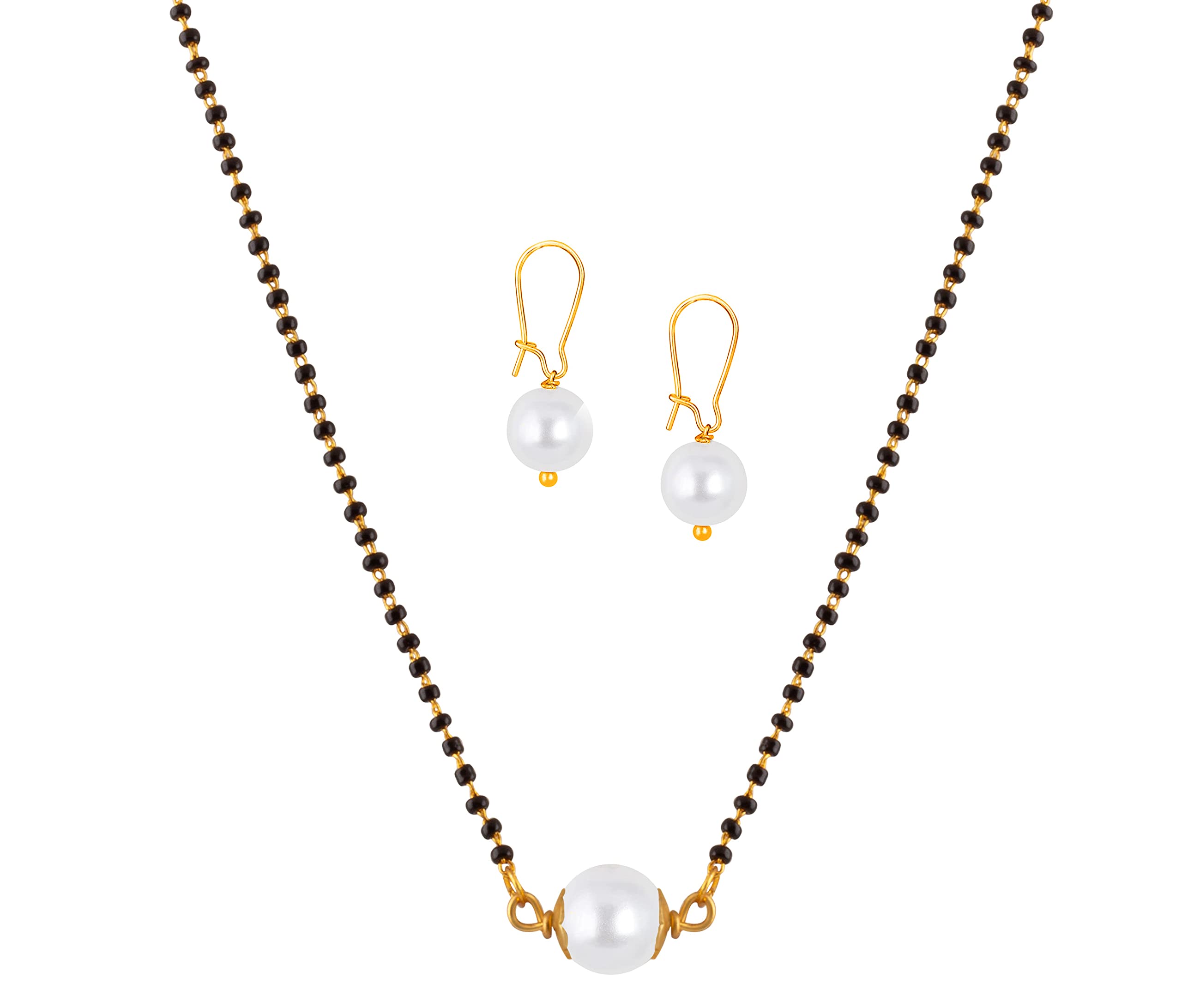 JFL - Jewellery for Less Modern Fusion Pearl Mangalsutra with Single Black Bead Chain Women - Party Casual Wear,Valentine (B07YKQYG7P) Amazon Price History, Amazon Price Tracker