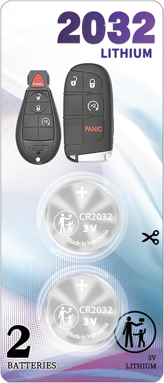 (2 Pack) CR2032 Smart Remote Key FOB Battery OEM Replacement for Jeep Dodge Chrysler