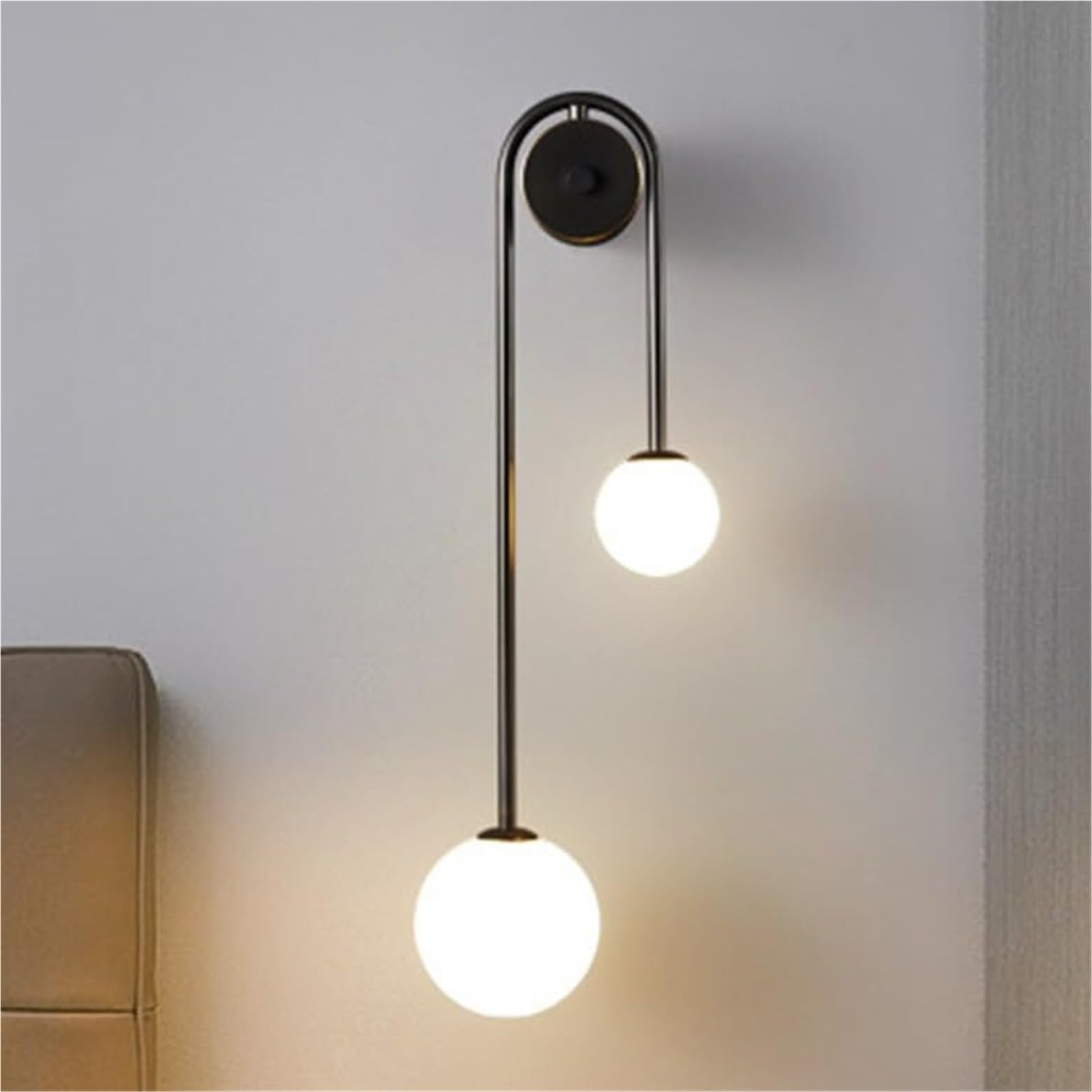 KHUKHU Modern Wall Sconces Brass Bedroom Bedside Wall Light Fixture White Glass Globe Wall Sconce Lamp Indoor Wall Sconce for Home Office Hotel(D)