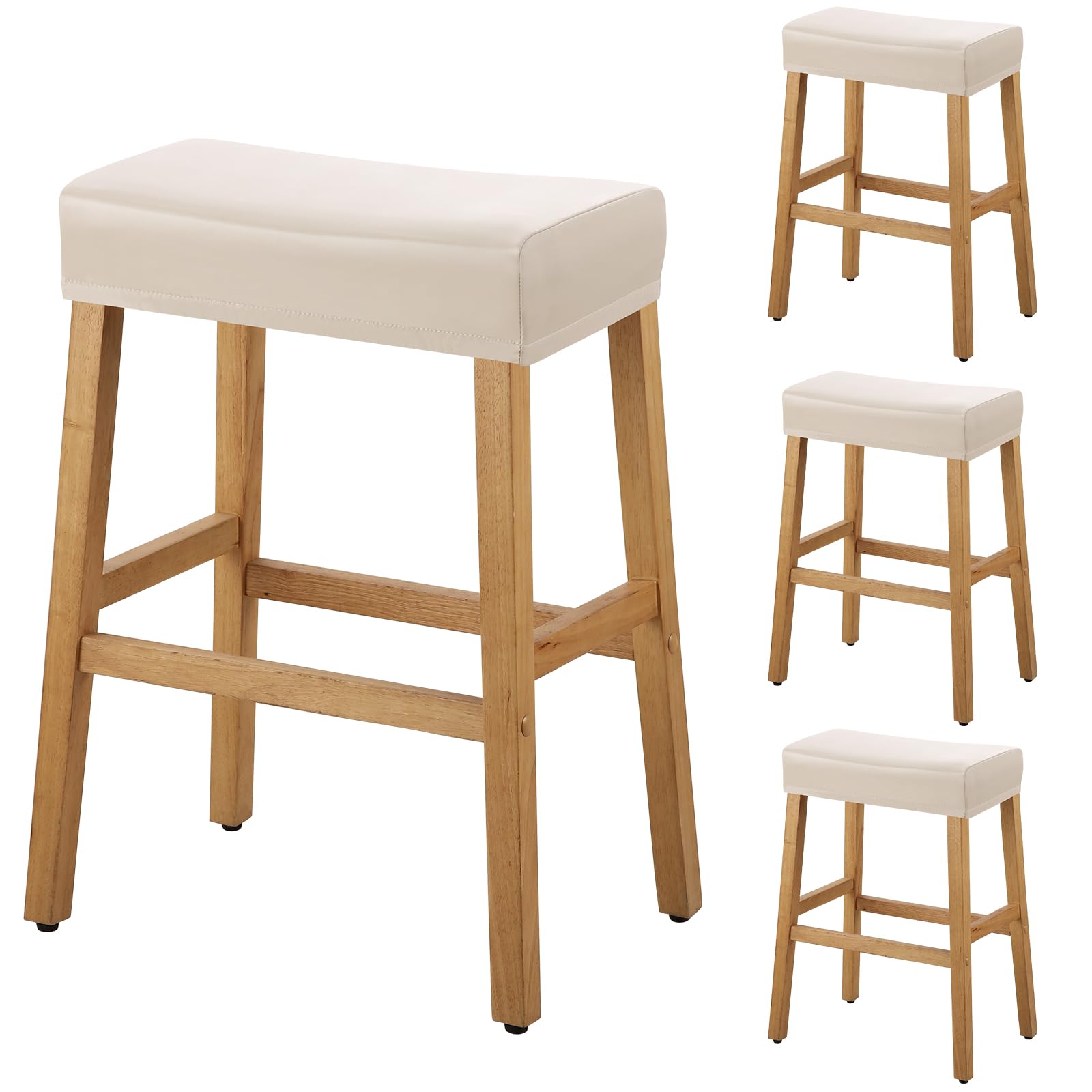 Photo 1 of YISUN Stool Covers Rectangle - 2 Pack Stretch Waterproof Saddle Seat Cover Counter Bar Stools Bar Chairs Covers Kitchen Island Chairs Cushion Protector (2, Pu Leather-Beige)