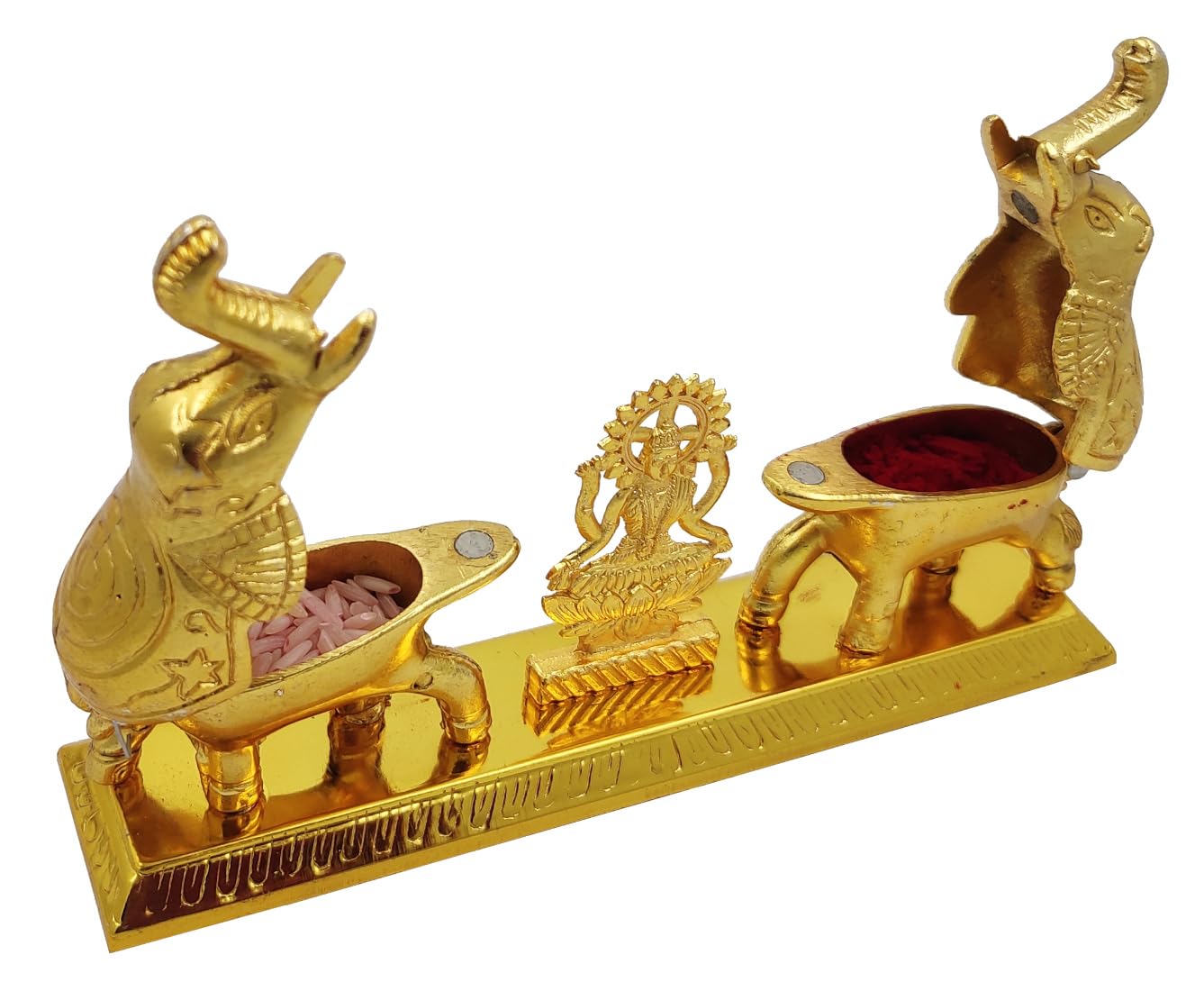 Boîte Gaja Lakshmi métal pour rituel puja et rangement bijoux