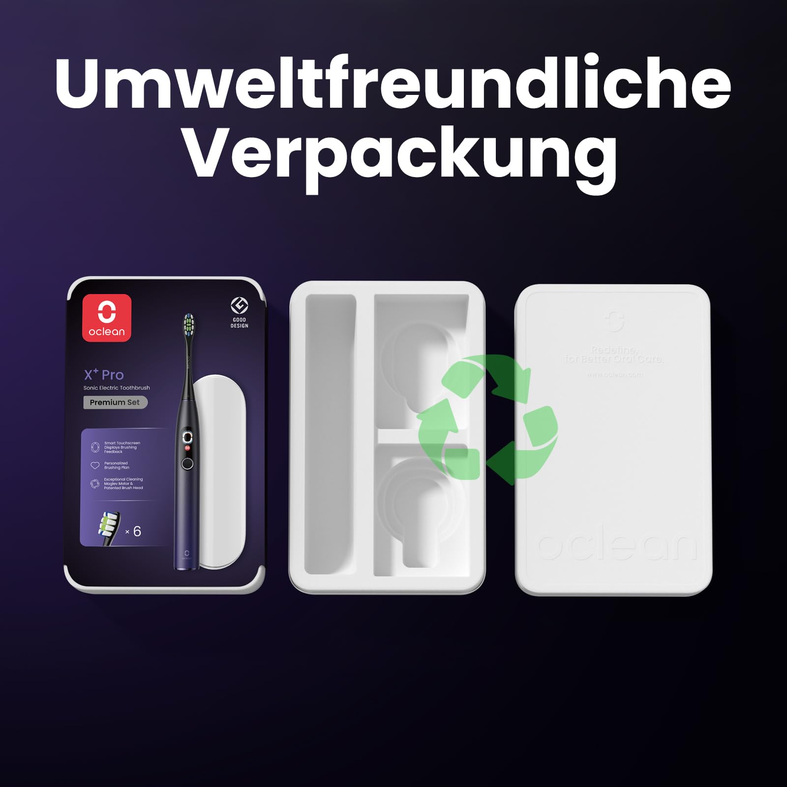 Oclean Elektrische Zahnbürste X Series Pro Gift Set, Schallzahnbürste mit Bildschirm, 3 Modi & 32 Intensitäten Sonic Electric Toothbrush mit Timer, 6 Stücke Bürstenköpfe mit Reiseetui, Dunkellila