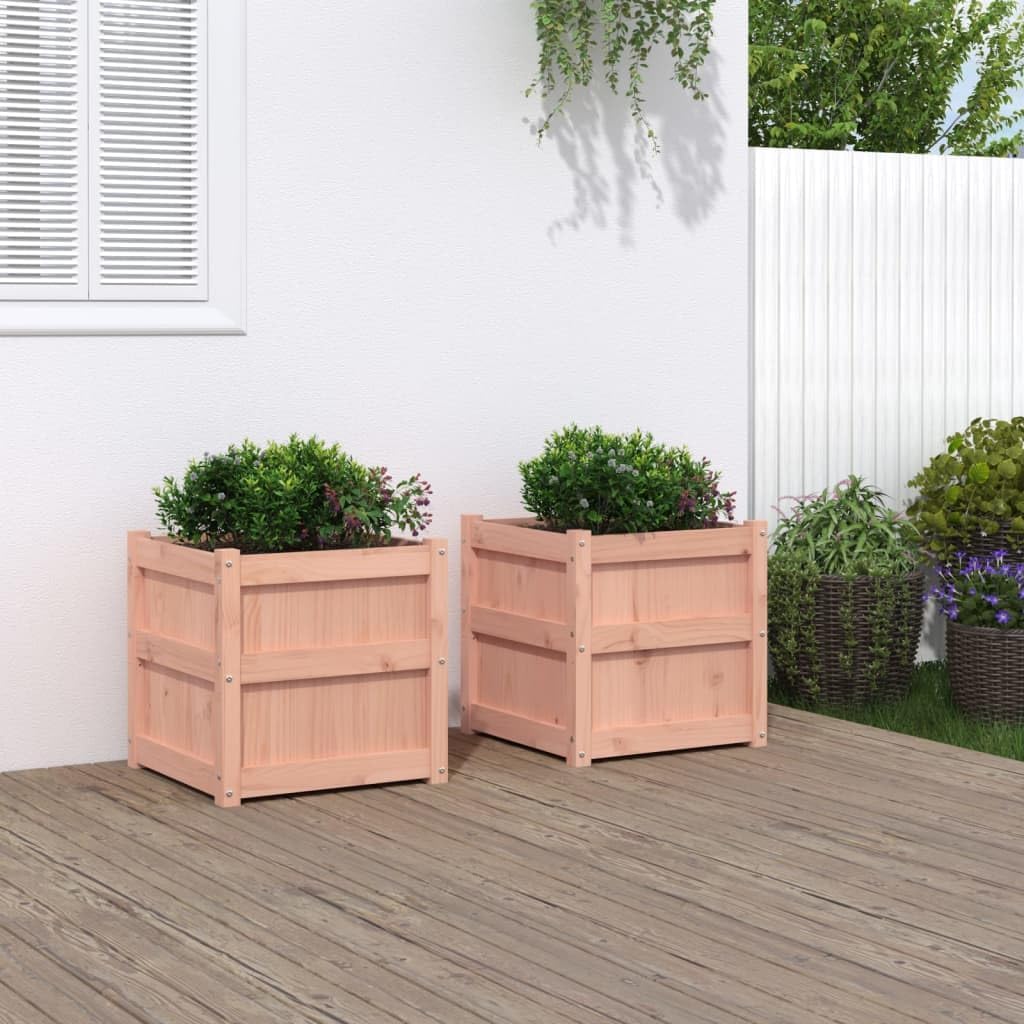 Natural Douglas Wood Square Garden Planter Set of 2, 19.7 inch Outdoor Raised Beds for Patio, Balcony, Herb Growing