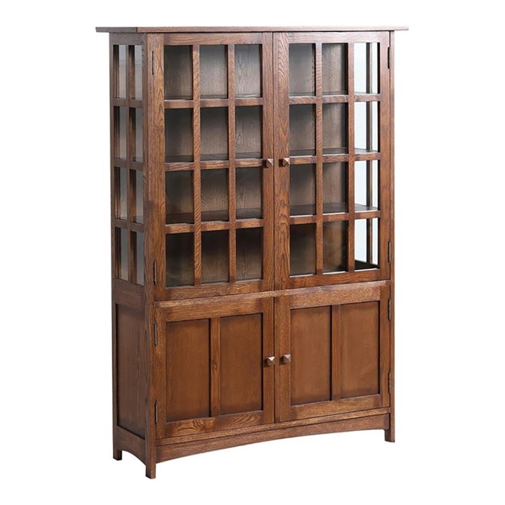 Crafters and Weavers Arts and Crafts Mission Solid Oak China Cabinet
