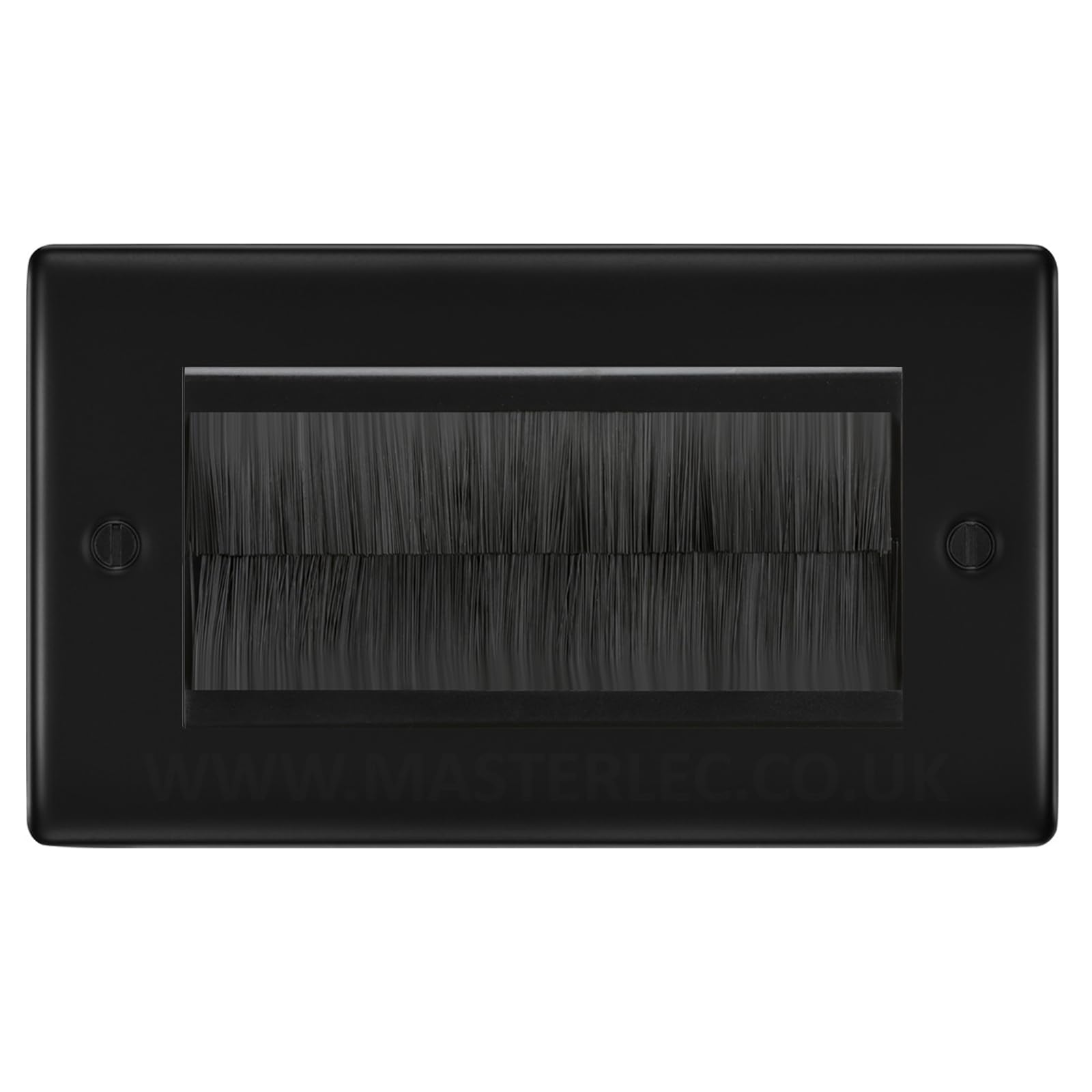 BG Matt Black Double 4 Gang Brush Cable Entry Wall Plate Black Insert Rectangle