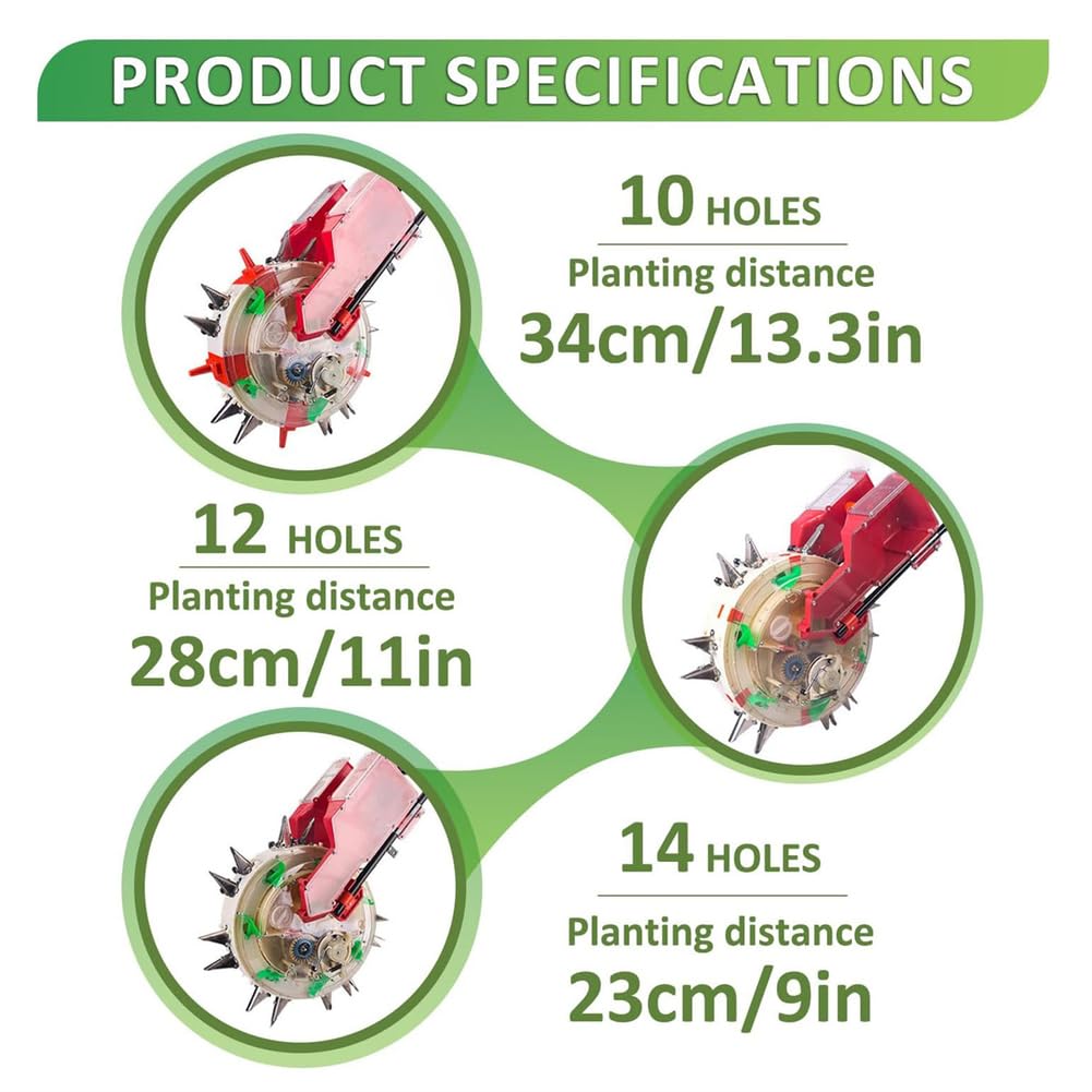 Sembradora Manual de precisión para jardín, con Rodillo y aplicador de Fertilizantes, para Soja, Cacahuete, maíz, algodón y Soja.,14 Holes