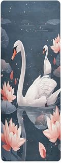 Yoga Mat Non-Slip Eco-Friendly Exercise Fitness Mat, 71 x 26 in | Carry Bag Included, Microfiber Suede Surface, Absorbs Sweat, Machine Washable, Portable for Outdoor, swans