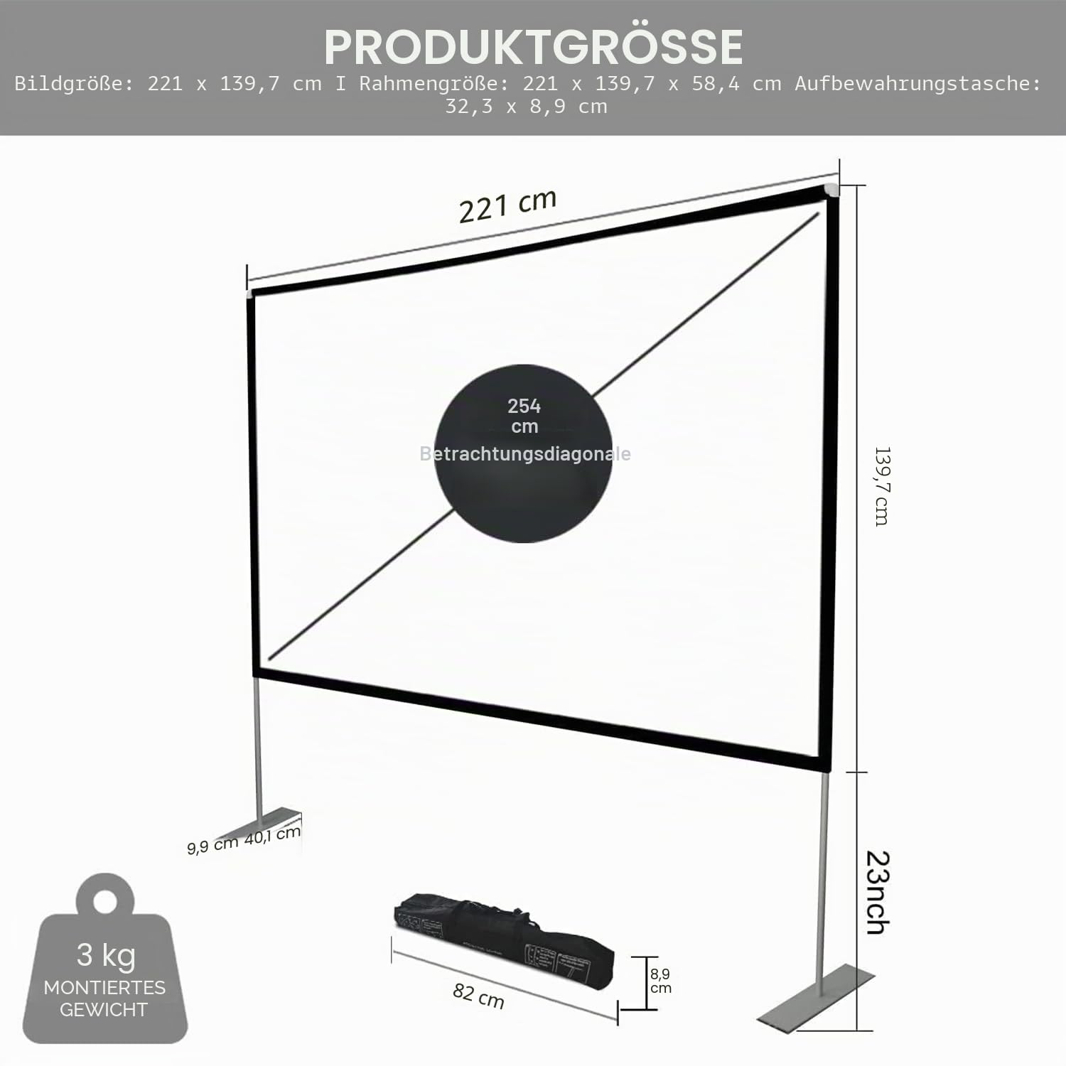 SKERELL leinwand Beamer mit Stand 100 Zoll Outdoor Projektor leinwand Indoor Filmleinwand 16:9 Full-Set-Tasche für Heimkino Camping und Freizeitveranstaltungen