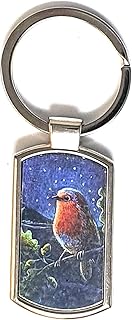 The Rising Moon Keyring by Hannah Willow featuring a Robin sitting on a branch