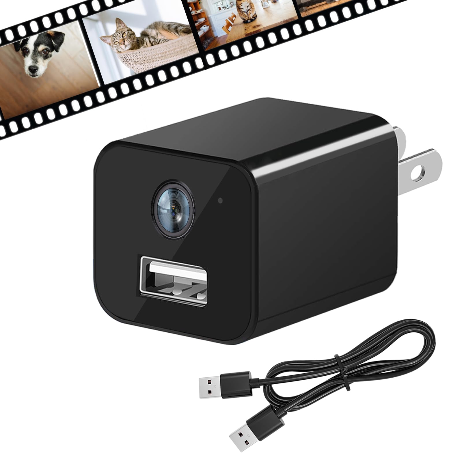 Security Camera Charger, 1080P Full HD Nanny Cam with Motion Detection, USB Charger Cameras No WiFi No App No Audio for Security Wall Outlet Cams