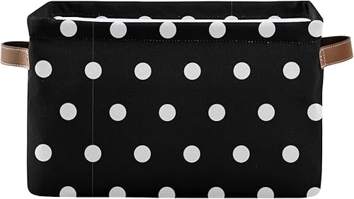 Cesta de almacenamiento de lunares negros y blancos, cajas de almacenamiento de tela, cajas organizadoras, canastas grandes plegables con asas de