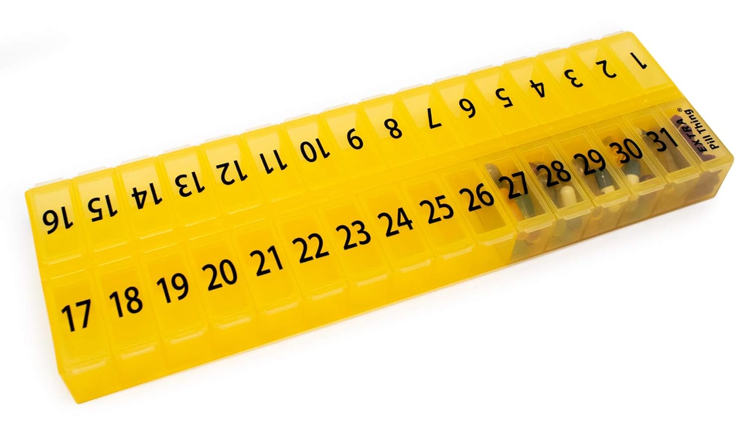 Once-a Day Monthly Pill Organizer Removable Lid for Easy Loading - Large Compartment Pill Box Medications for Entire Month Plus a Compartment for Extra Pills BPA Free : Health & Household