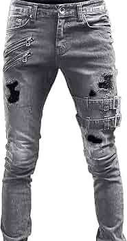 Jeans da Uomo Slim Fit, Jeans a Gamba Dritta, Strappati Neri da Uomo, Stile Street alla Moda Jeans da Uomo Slim Fit, Jeans a Gamba Dritta, Strappati Neri da Uomo, Stile Street alla Moda