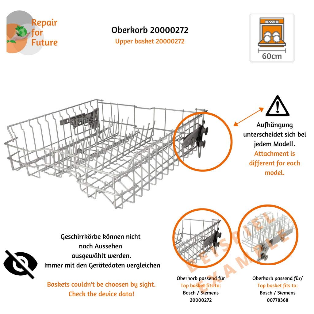 KORB-SET46 - Geschirrkorb Korb - SET für diverse Spülmaschinen von Bosch Siemens Neff Constructa - Oberkorb passt für 20000272 - Unterkorb 20000273