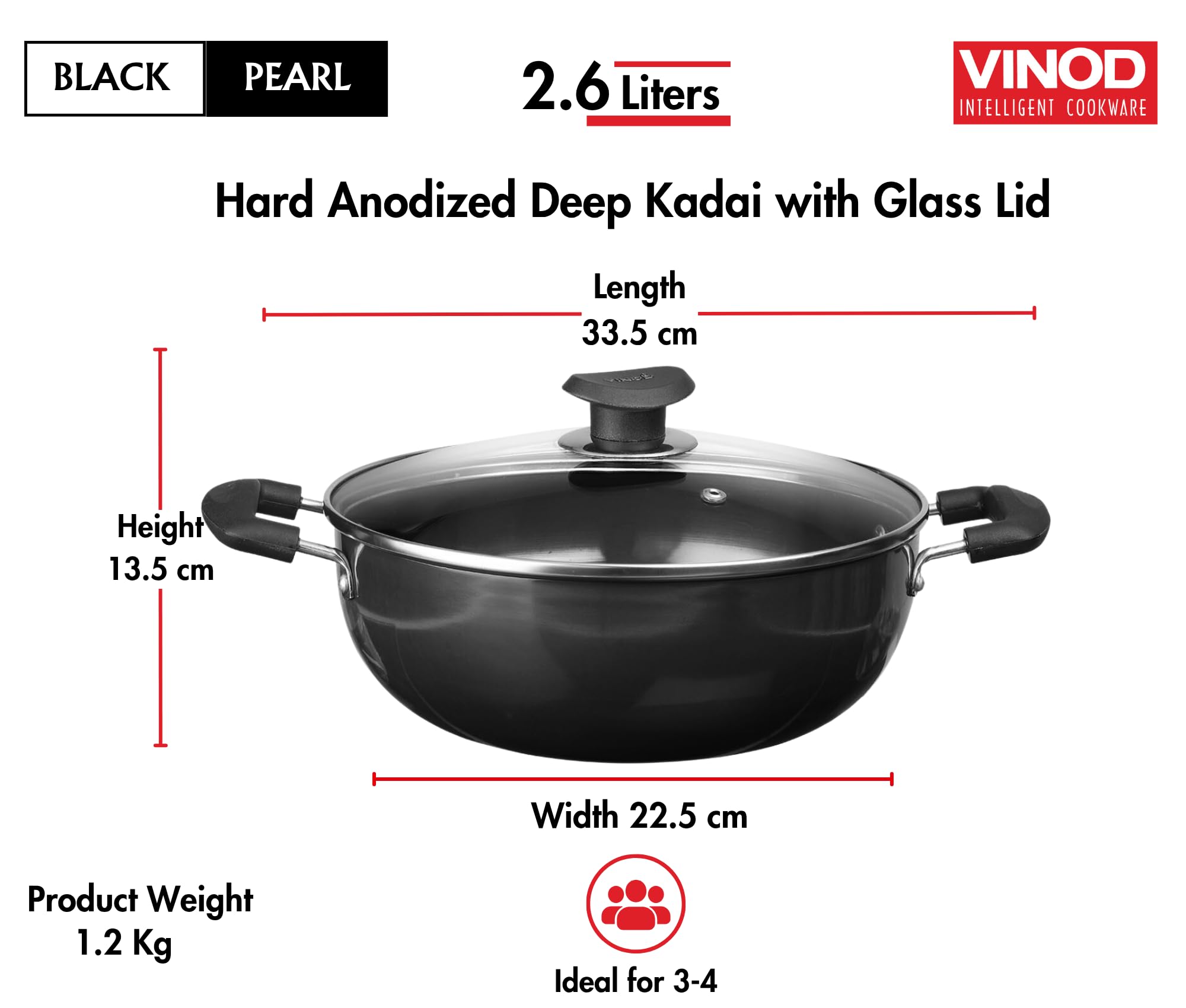 Vinod Black Pearl Kadai - 2.6L, Non-Stick & Durable -7