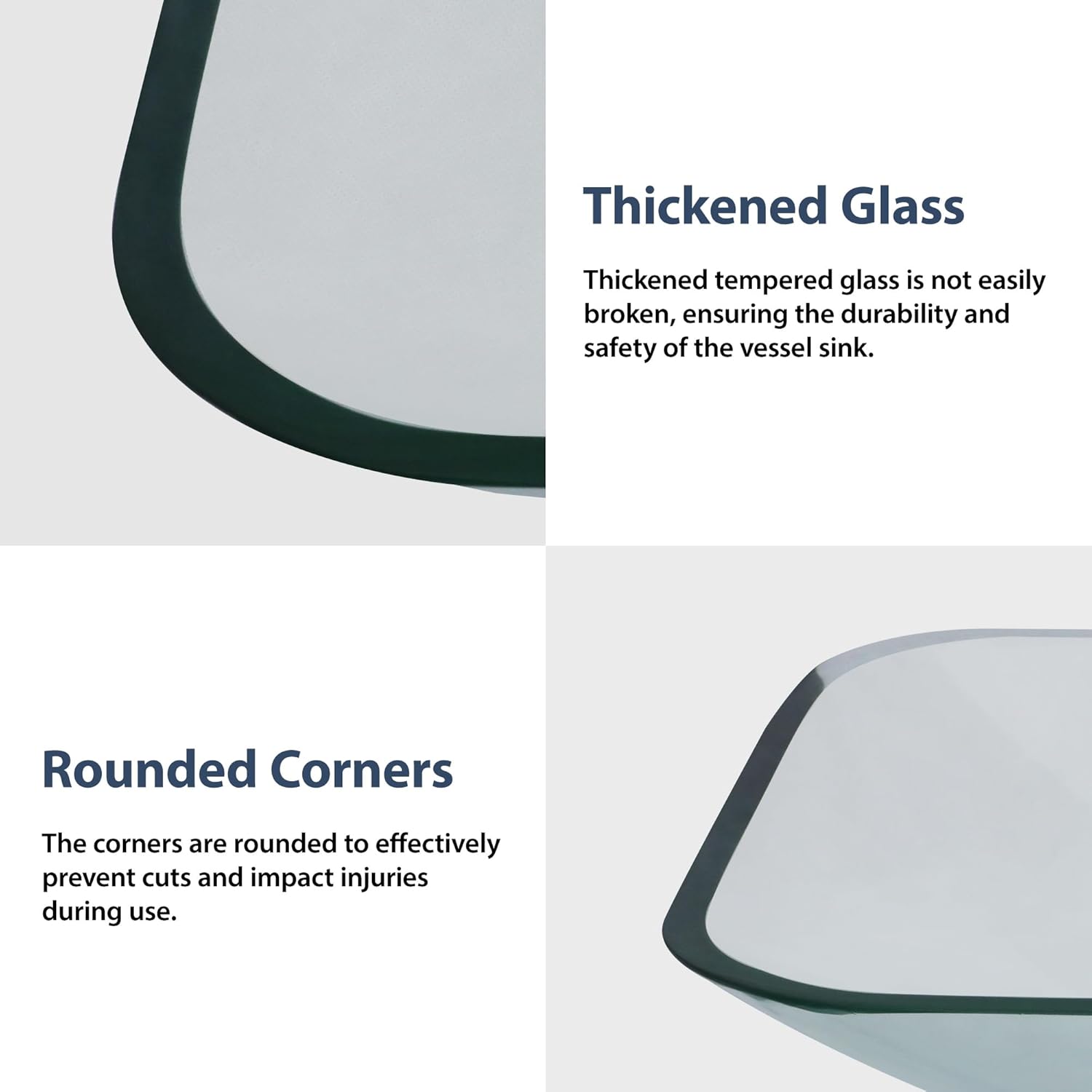 Logmey 20" Glass Bathroom Vessel Sink Vanity Countertop Rectangular Bowl with Chrome Pop up Drain Set, Glass Art Basin,Clear