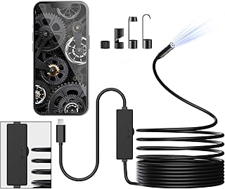 Endoscope Camera with Light, Borescope Inspection Camera, 1920P HD Scope Camera with 8 LED Lights, 7.9mm IP67 Waterproof Snake Camera, 16.4FT Semi-Rigid Cord Industrial Endoscope for iPhone, iPad