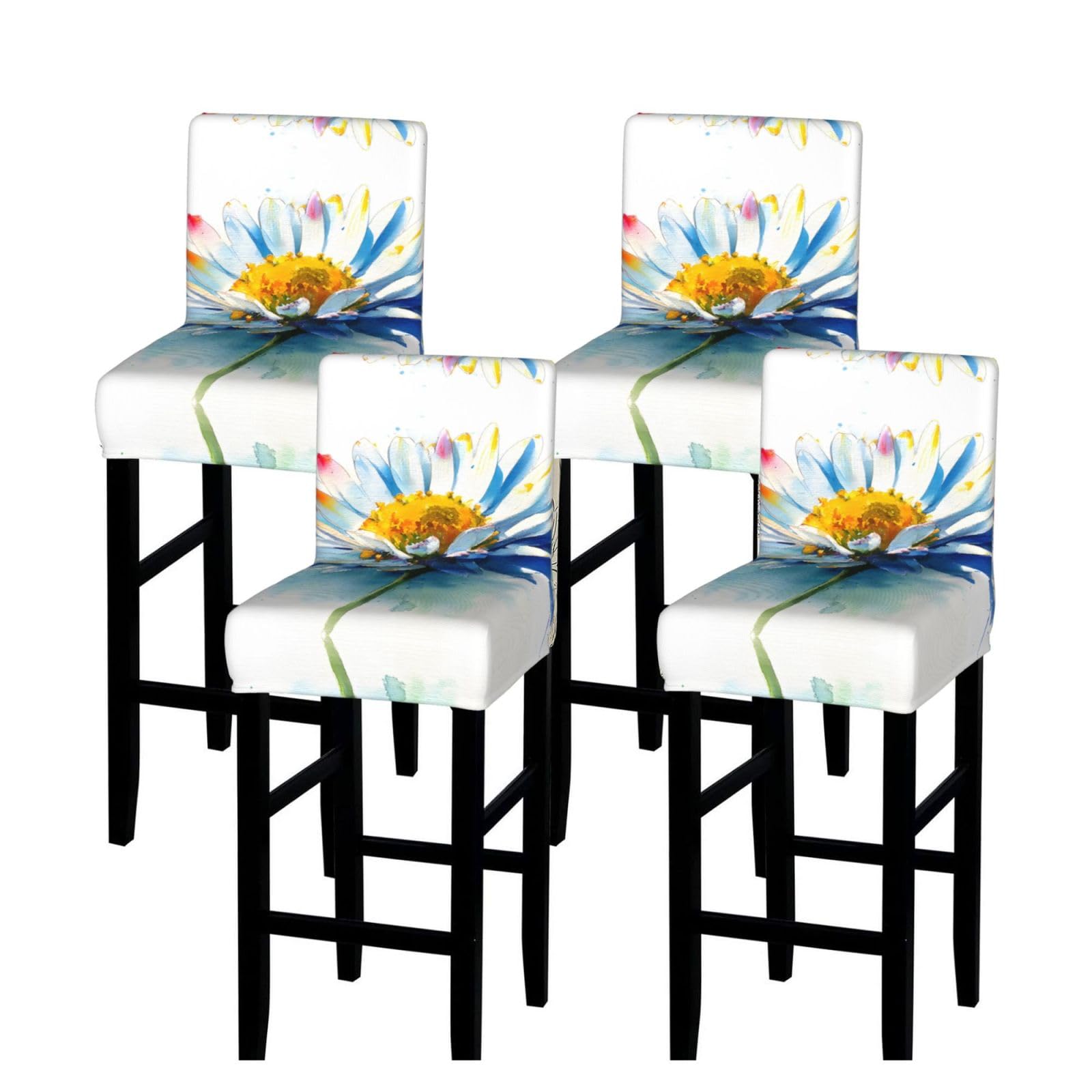 WXWJSHMGC Watercolor Daisy Print Bar Stool Covers Stretch Counter Height Chairs Covers