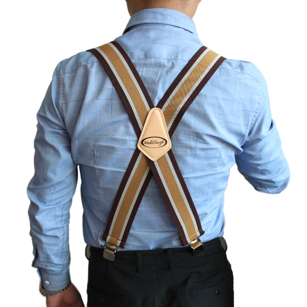 Melotough Unisex Brown Stripes Reflective Safety Suspenders | Work Suspenders With Hi Viz Reflective Strip Hold Up Tool Belt Suspenders, S, L Xl Xxl
