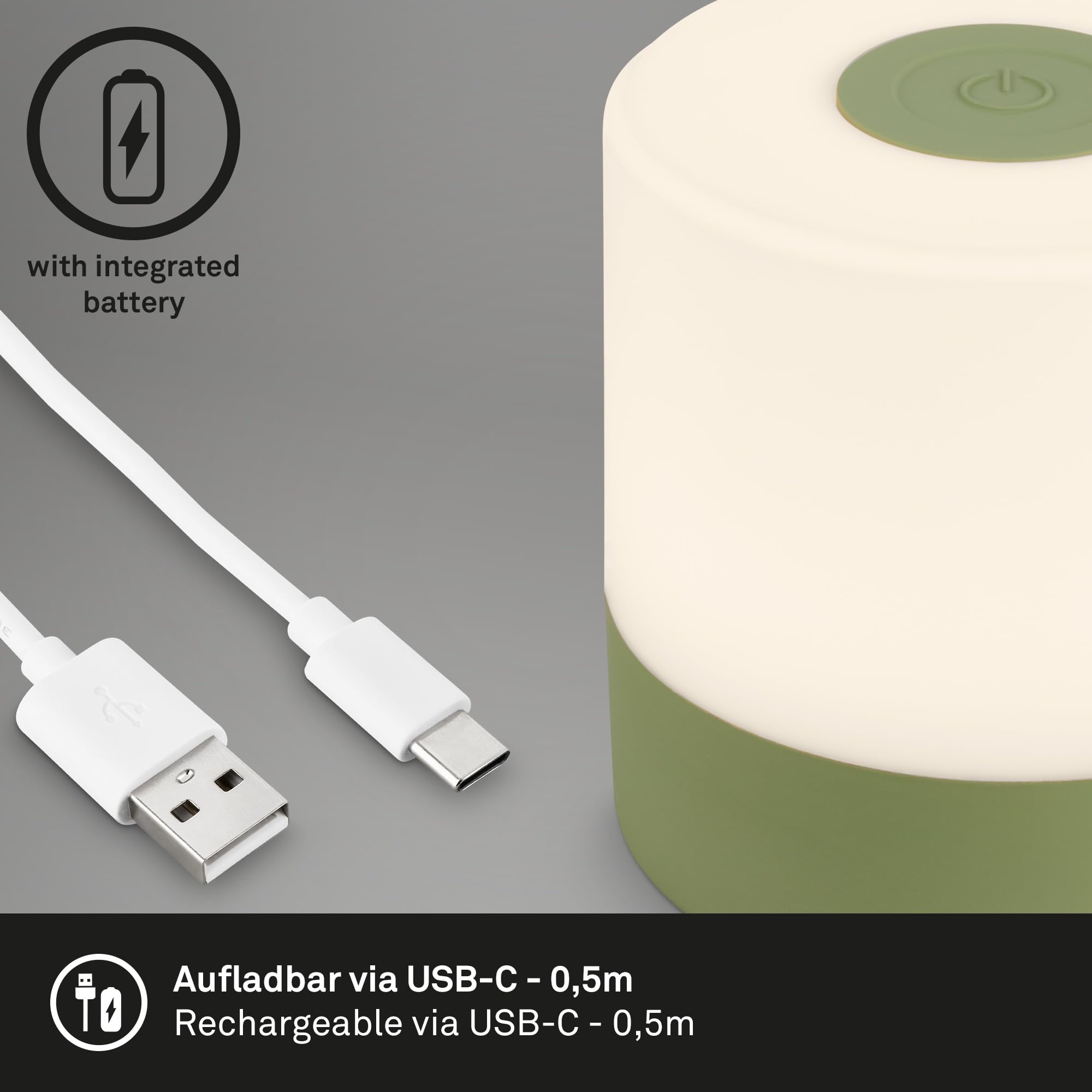 Briloner - Mini Lámpara de Mesa LED Inalámbrica, Lampara de Mesa Recargable, Lampara para Mesita, USB-C, Luz Blanca Cálida, 7x7 cm, Lampara LED Recargable, Lamparas Tactiles sin Cable, Color Verde