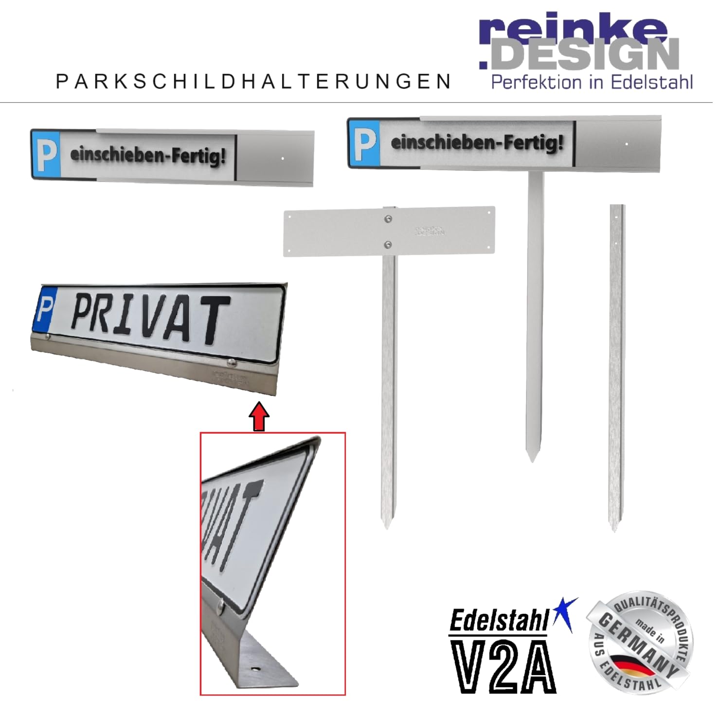 Einschlagpfosten- Erdspieß aus V2A Edelstahl für KFZ-Schilder | Einfache Montage per anschrauben | Witterungsbeständig | Flexible Befestigung | Made in Germany | Inkl. Montagezubehör