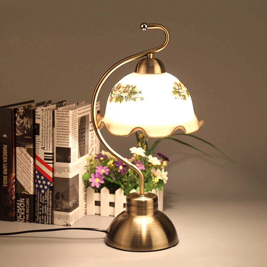 Lampa biurkowa lampy stołowe, lampa do czytania lampa biurkowa sypialnia lampka nocna salon retro kreatywna ściemnianie lampka nocna praca gabinet szklany abażur dekoracja/przełącznik dotykowy/pilot