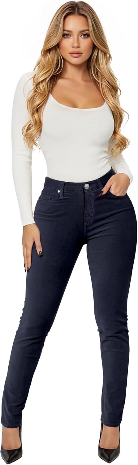 Hybrid & Company Super Comfy Stretch Women 5 Pockets Corduroy Skinny Pants