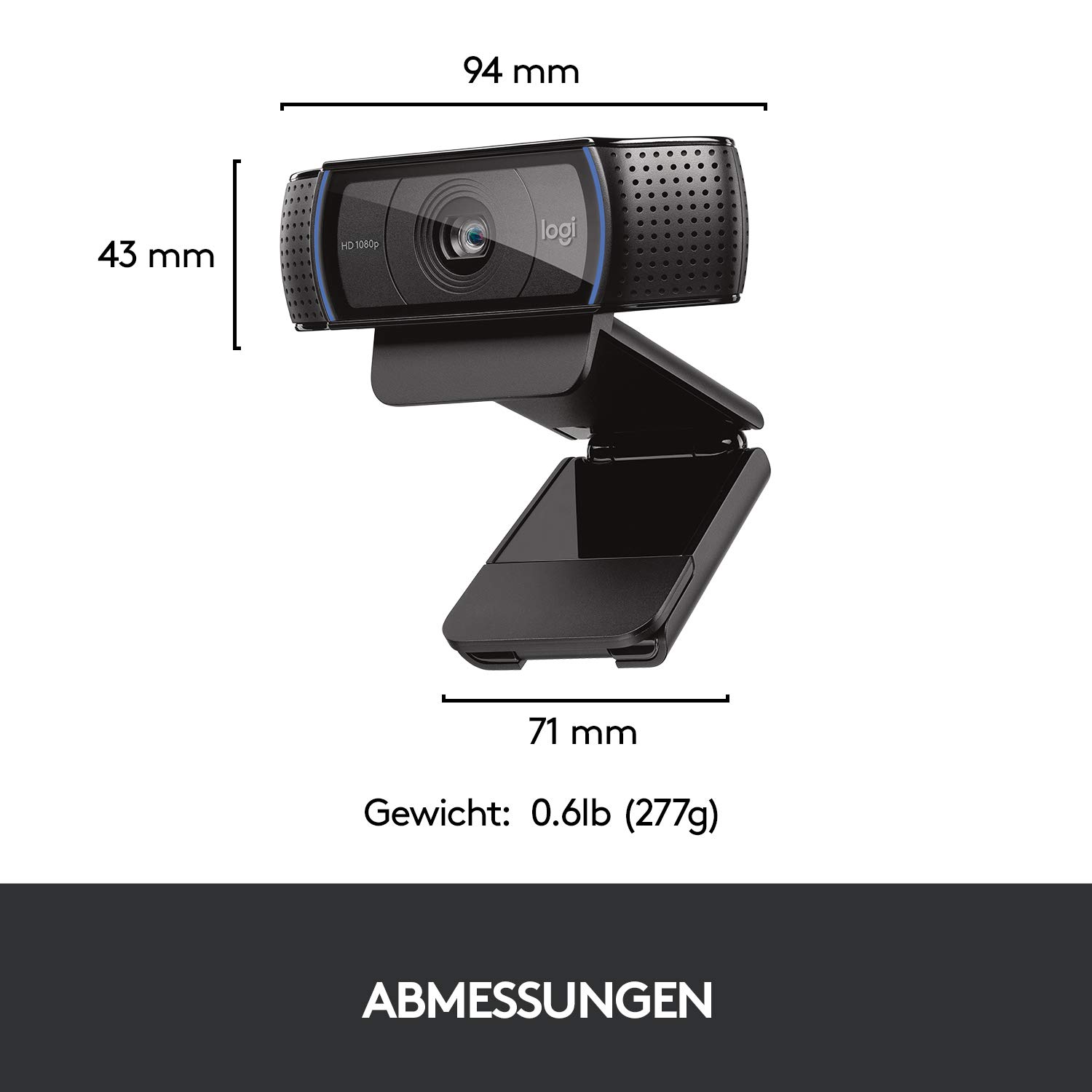 Logitech C920 HD PRO Webcam, Full-HD 1080p, 78° Sichtfeld, Autofokus, Klarer Stereo-Sound, Belichtungskorrektur, USB-Anschluss, Für Skype, FaceTime, Hangouts, etc., PC/Mac/ChromeOS/Android - Schwarz