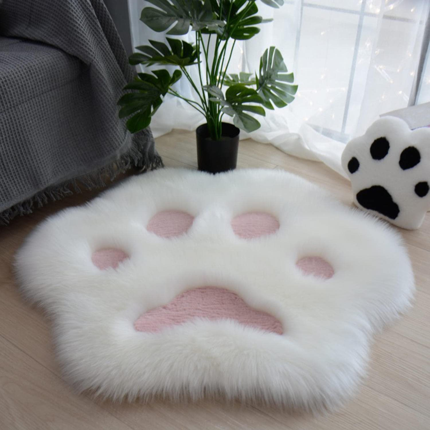RUNLAIKEJI Cat Paw Rug, Shaggy Area Rug, Soft & Fluffy, Pink, 23.62*23.62 Inches, Bedroom, Kids Room, Living Room