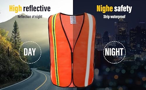Sife High Visibility Reflective Safety Vest,Made From Breathable And Neon Orange Mesh Fabric,Universal Size,Light Weight,10 Pack #TOP4